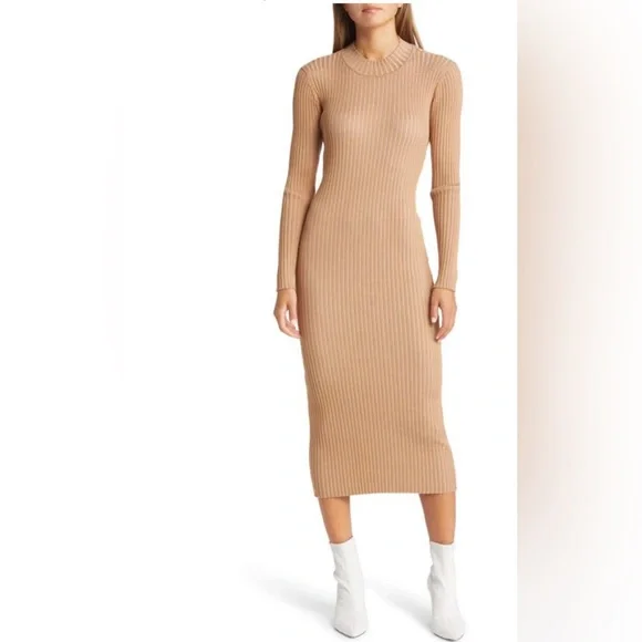 vero moda ribbed midi dress Vero Moda soft rib knit v-neck midi dress in heathered chocolate